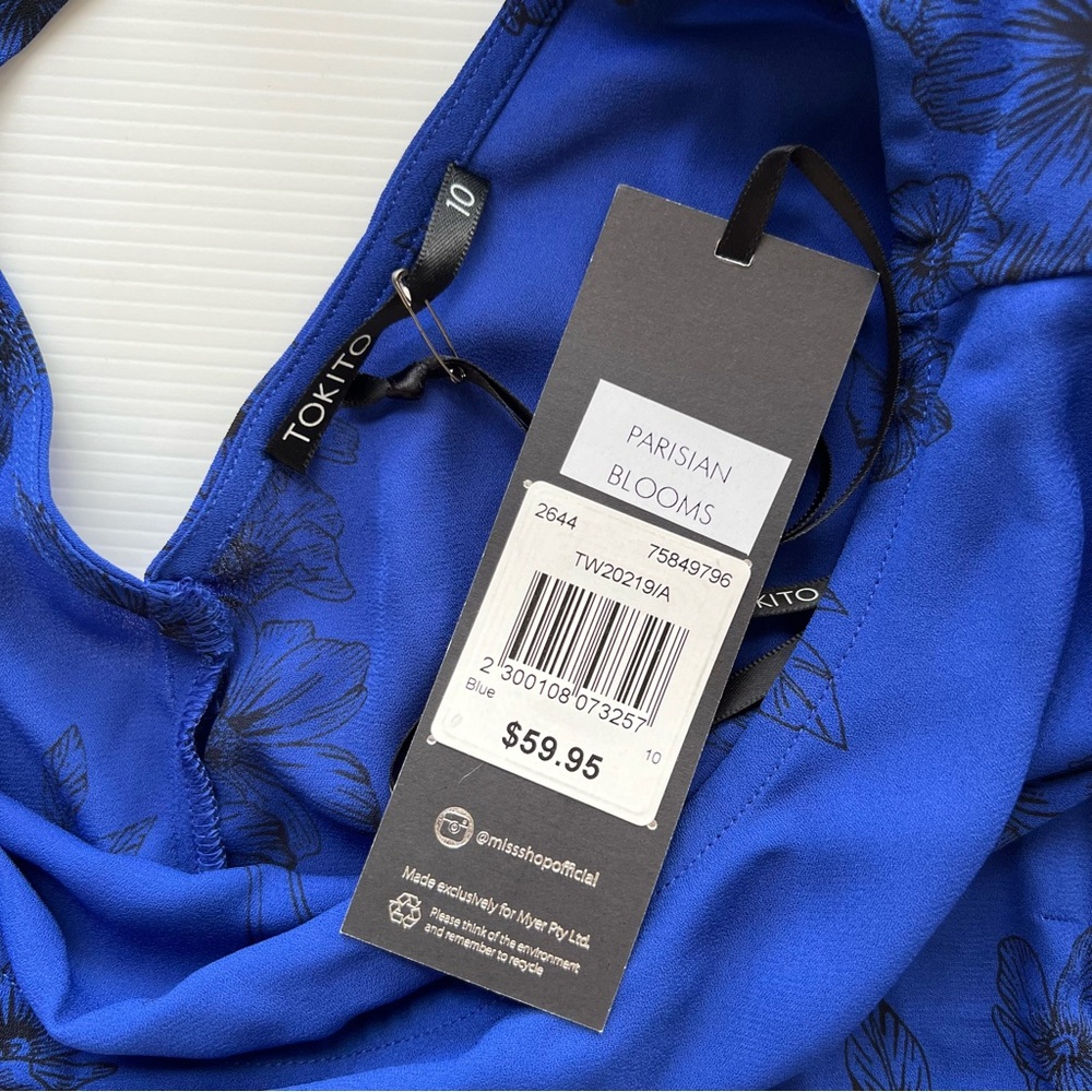 Tokito Women’s Top Blouse Blue Black Floral ‘Parisian Blooms’ Size 10 - NWT New - Picture 5 of 8